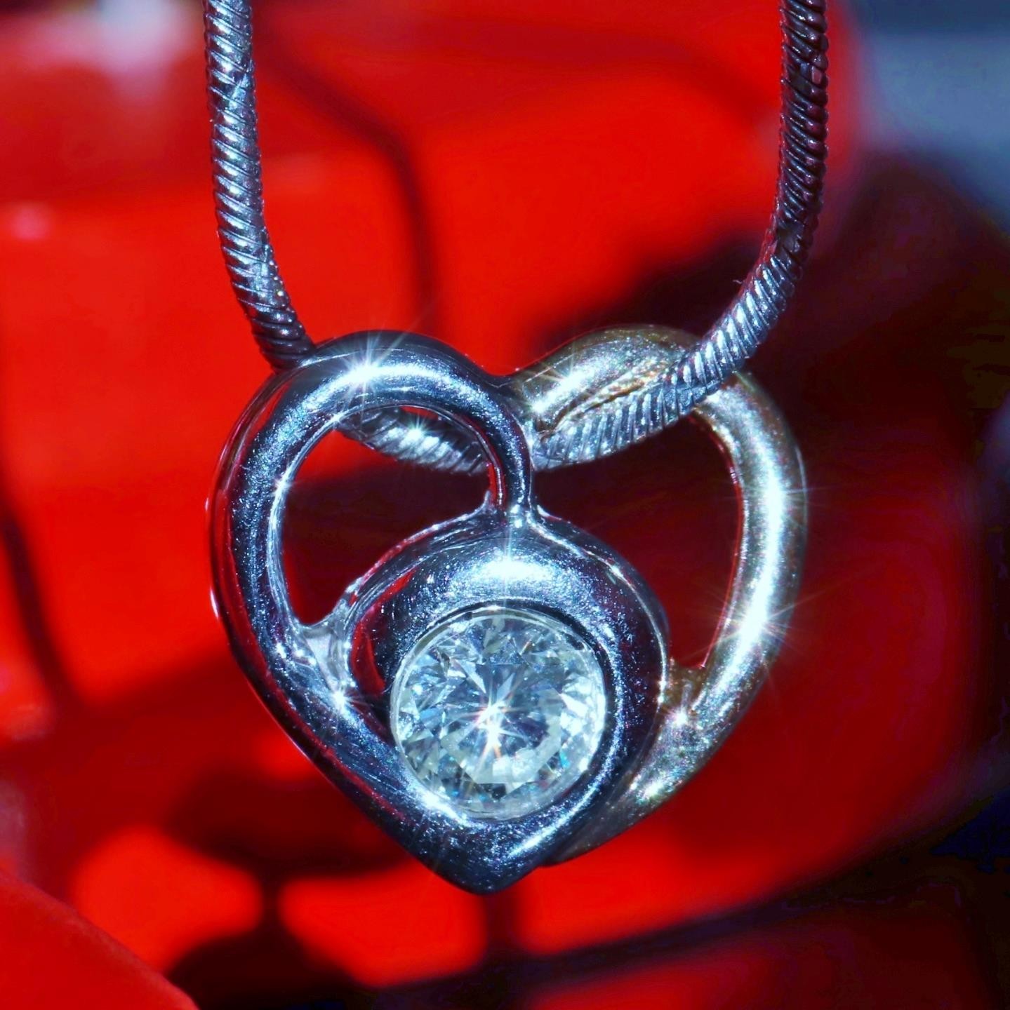 14k multi tone gold pendant 0.35ct natural diamond heart 18.0″ necklace 5.38gr