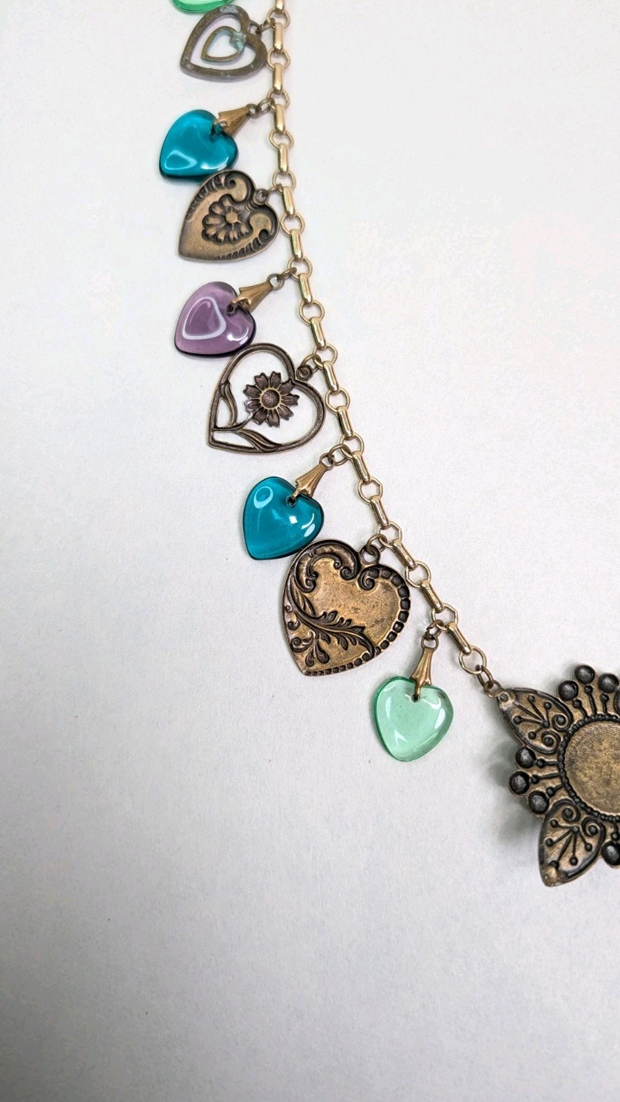 Vintage Glass Works Studio Heart Charms Multicolor Hearts Theme Necklace 30 In
