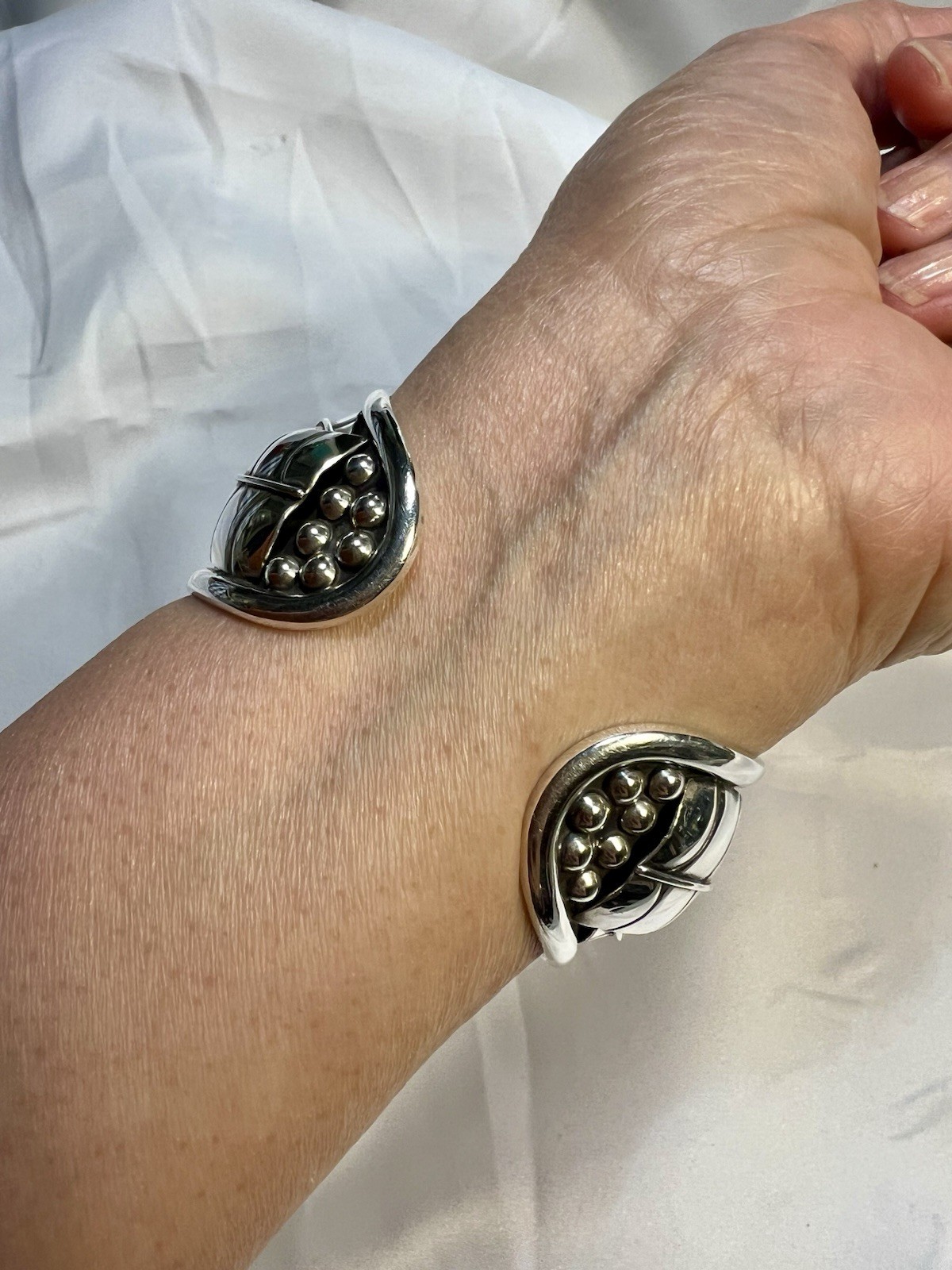 Vintage Engraved leaves SW 925 SS Cuff Bracelet By DDD Dominique Dinouart Doming
