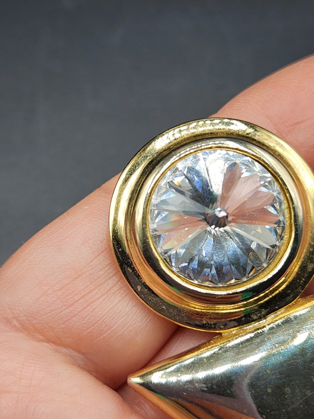 Unique Vintage Bijoux Gold Tone Rivoli Crystal Earrings and Brooch