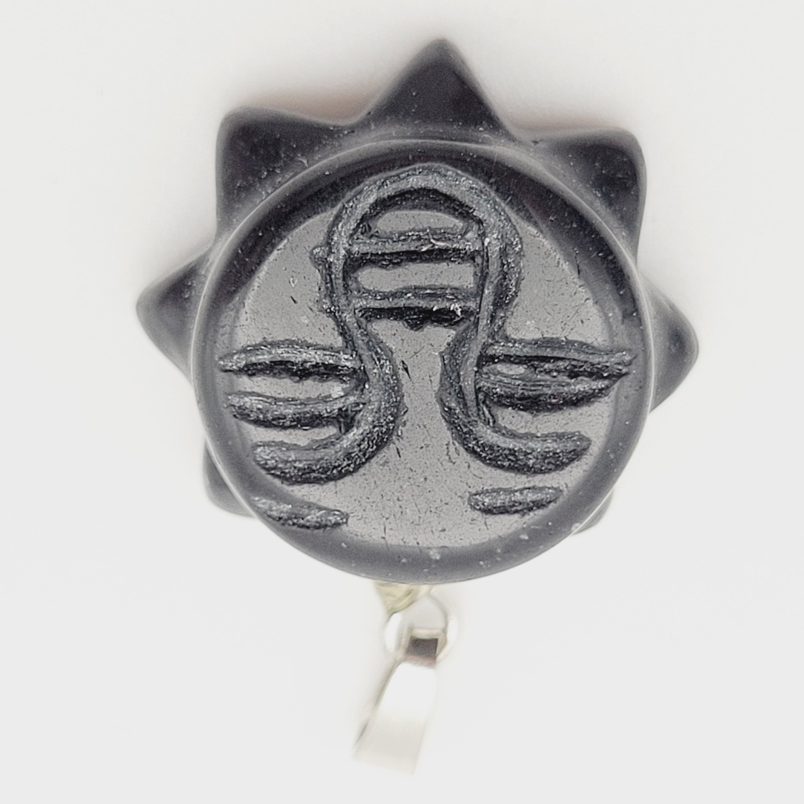 Obsidian Sun Face Black Carved Stone Silver Tone Bail Pendant Charm No Chain