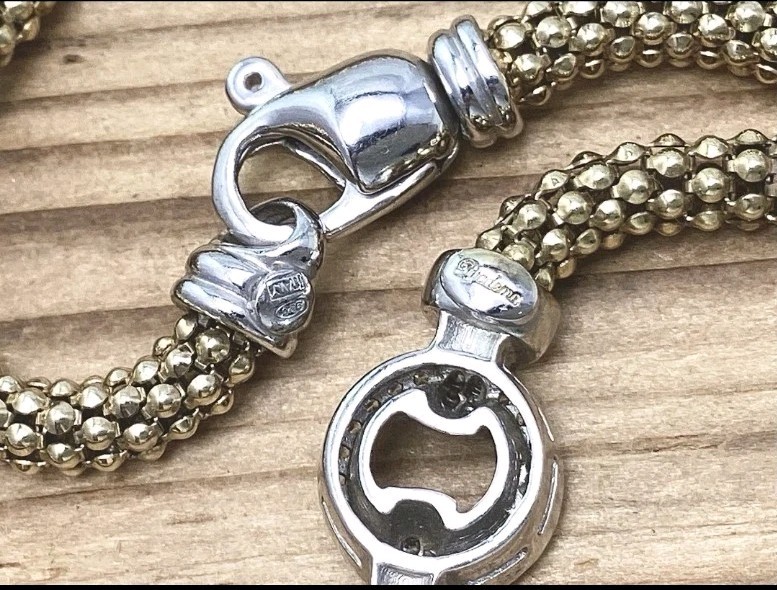 Vintage Dyadema Gold & Silver Popcorn Chain Necklace With CZ Clasp