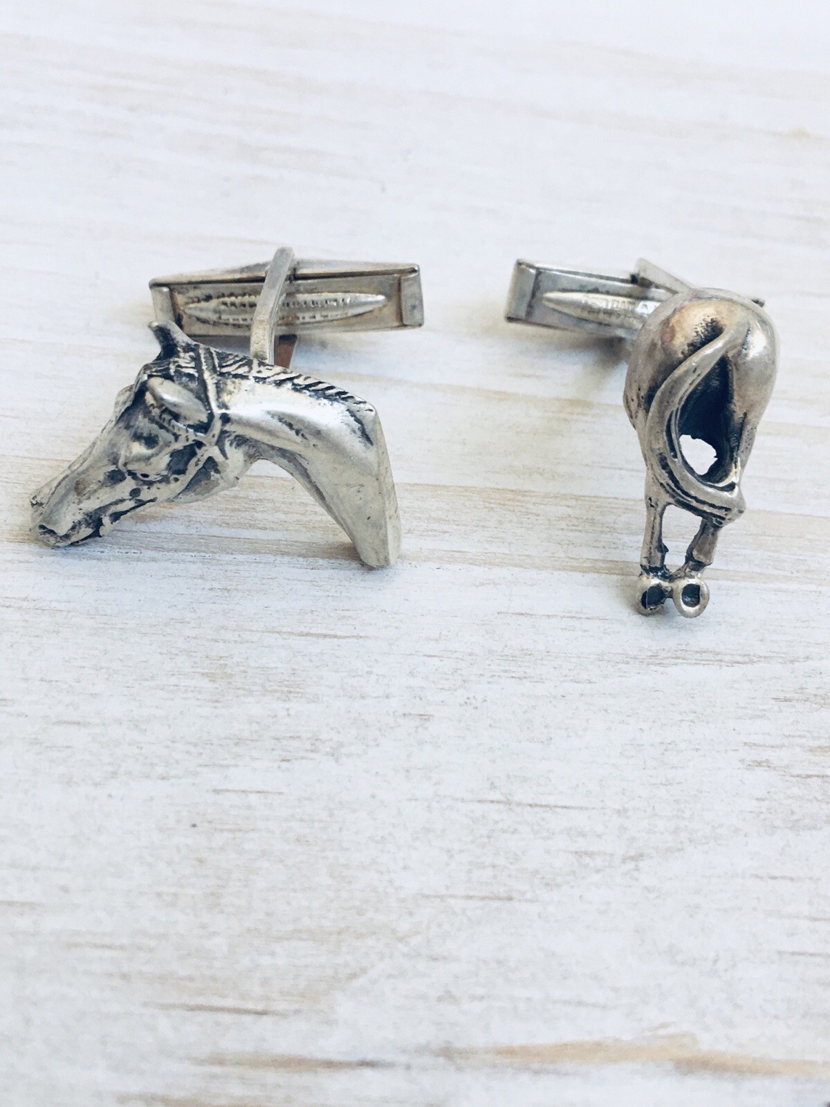 Horse Head & Tail Cufflinks 925 STERLING Silver Western Unique VTG Father’s Gift