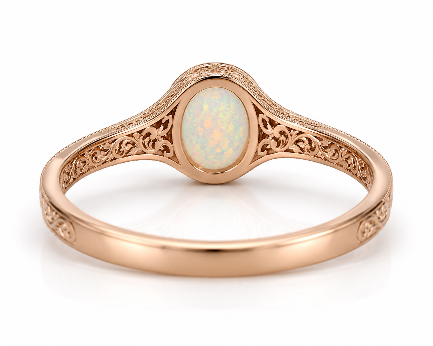Vintage Ethiopian Opal Ring Engraved Band White Opal Ring Antique Style Women