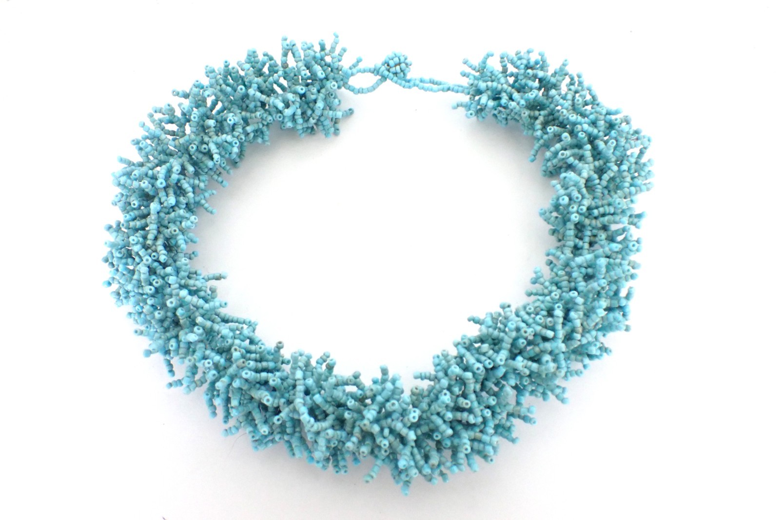 Vintage Multi Glass Beads Tubular Light Blue Choker Necklace Very Pretty