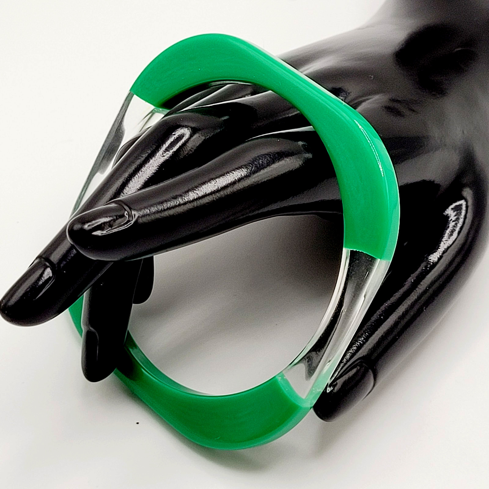 Green and Clear Lucite Bangle Bracelet Unique Retro Style Vintage 1980s