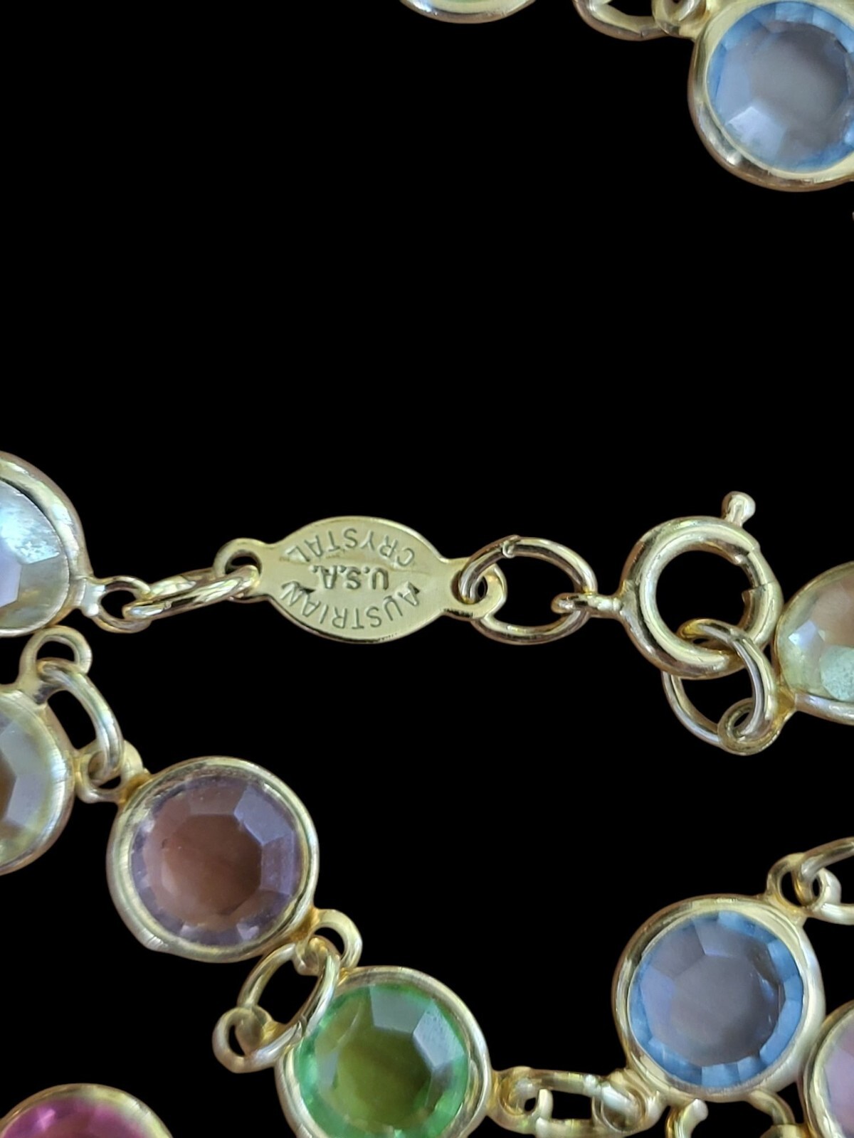 Vintage Pastel AUSTRIAN Crystal USA Bezel Set Crystals Necklace