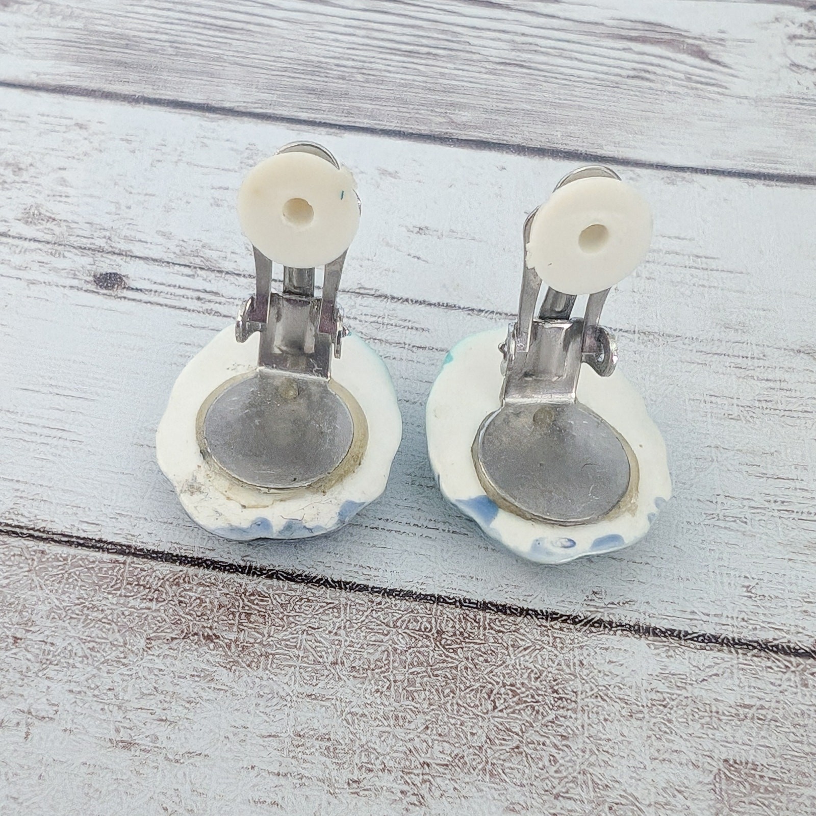 Vintage Clip On Earrings Oval Blue/Green Tones