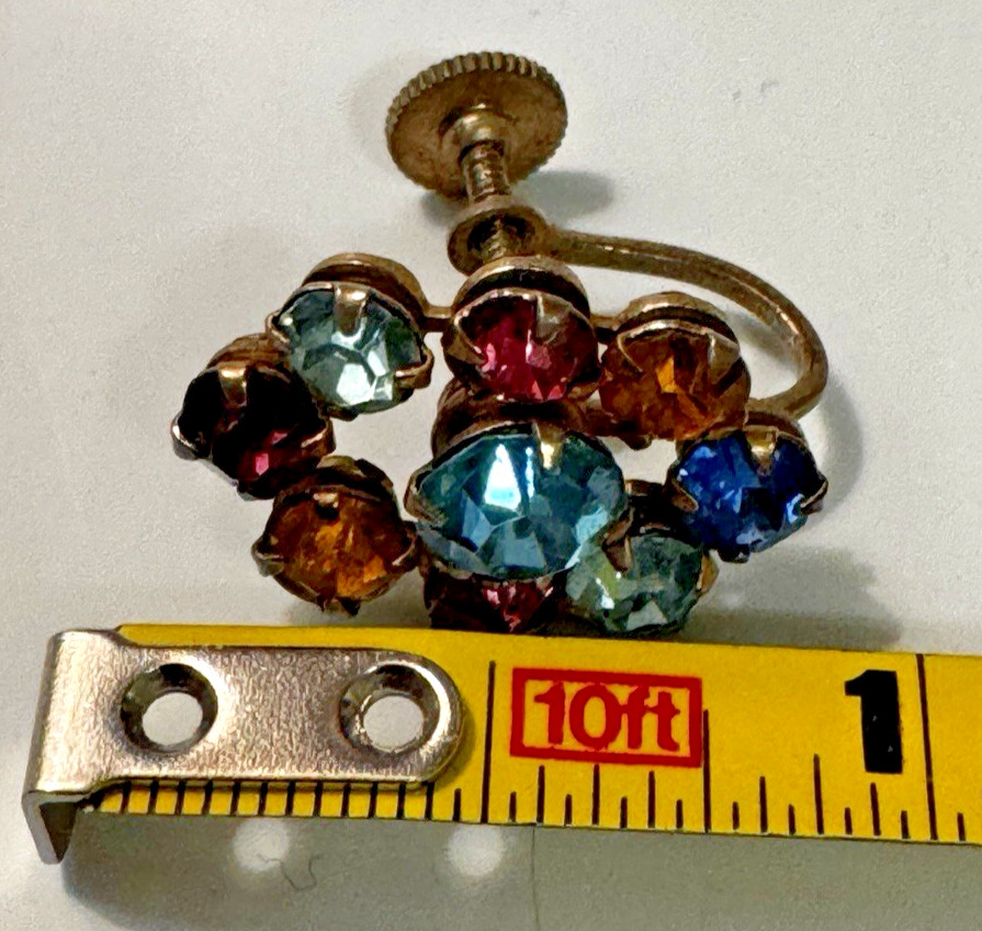 Colorful Vintage Rhinestone Earrings Twist Back Clip On Old Money Quiet Luxury