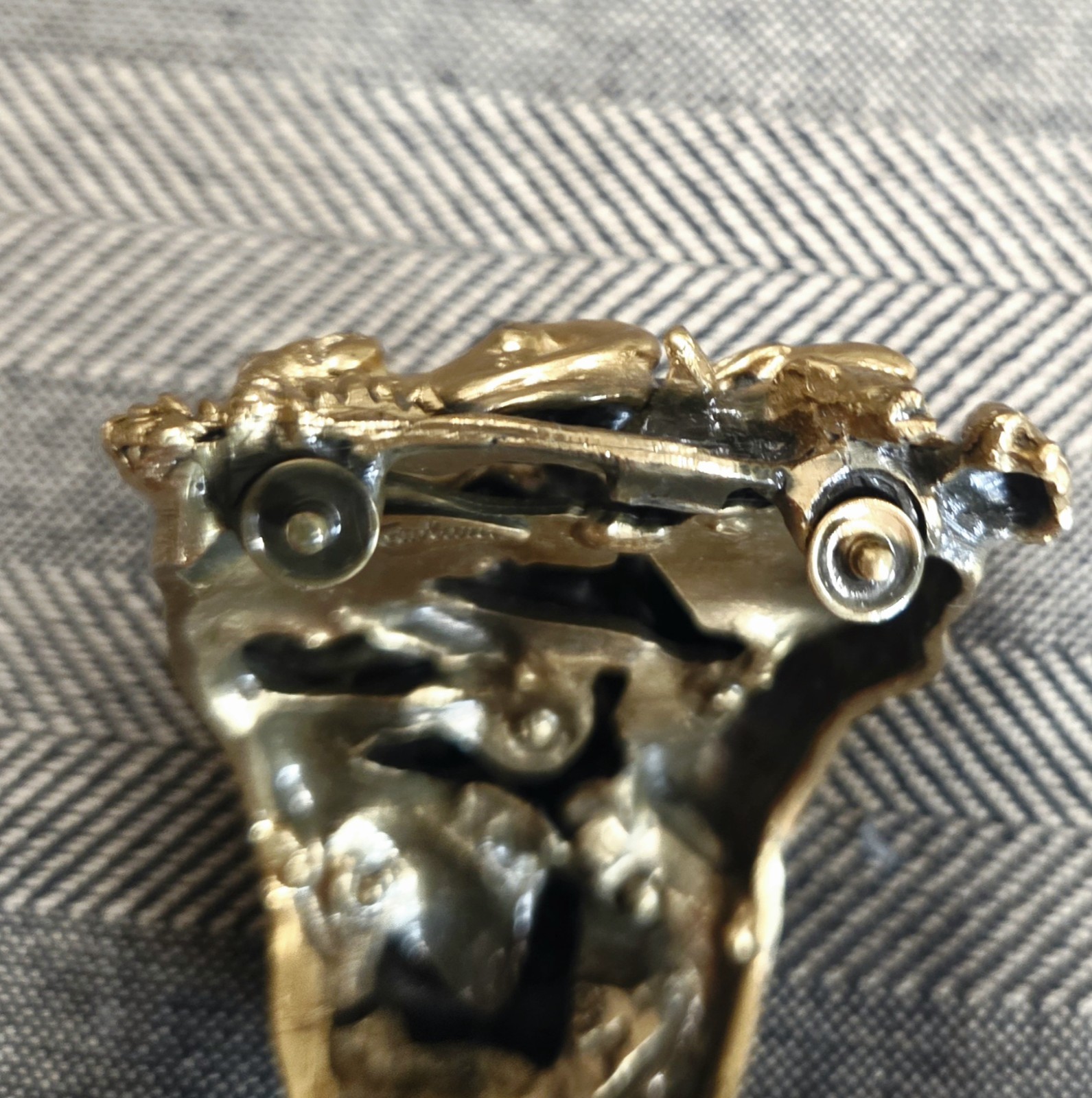 Tortolani Zodiac Clamper Cuff Bracelet Brutalist Sculptural 60s Signed Costume