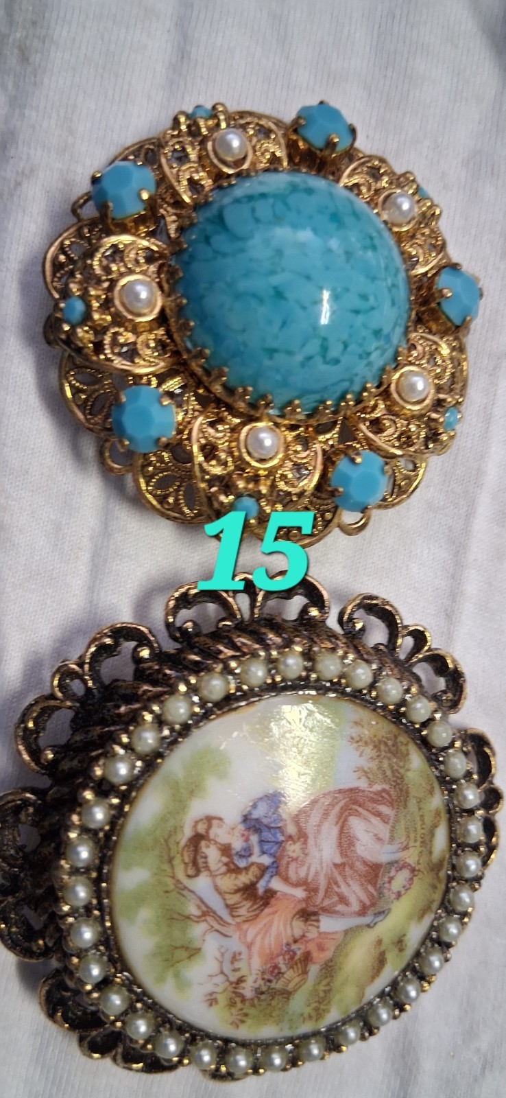 Vintage Costume Jewelry Mixed Lot 9pc Gold/Blue Necklace Brooch Earrings