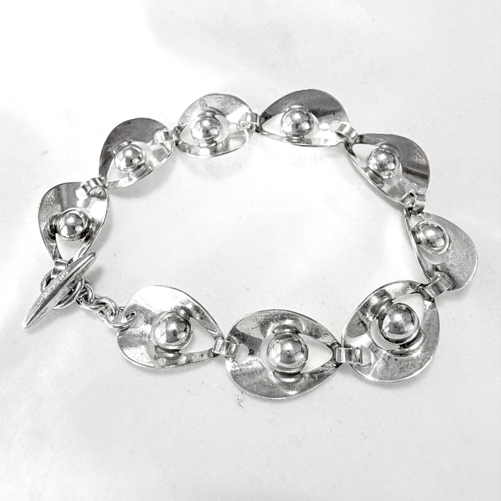 Vintage Sterling H.S Herman Seirsbol Modernist Leaf & Ball 7.25” Link Bracelet