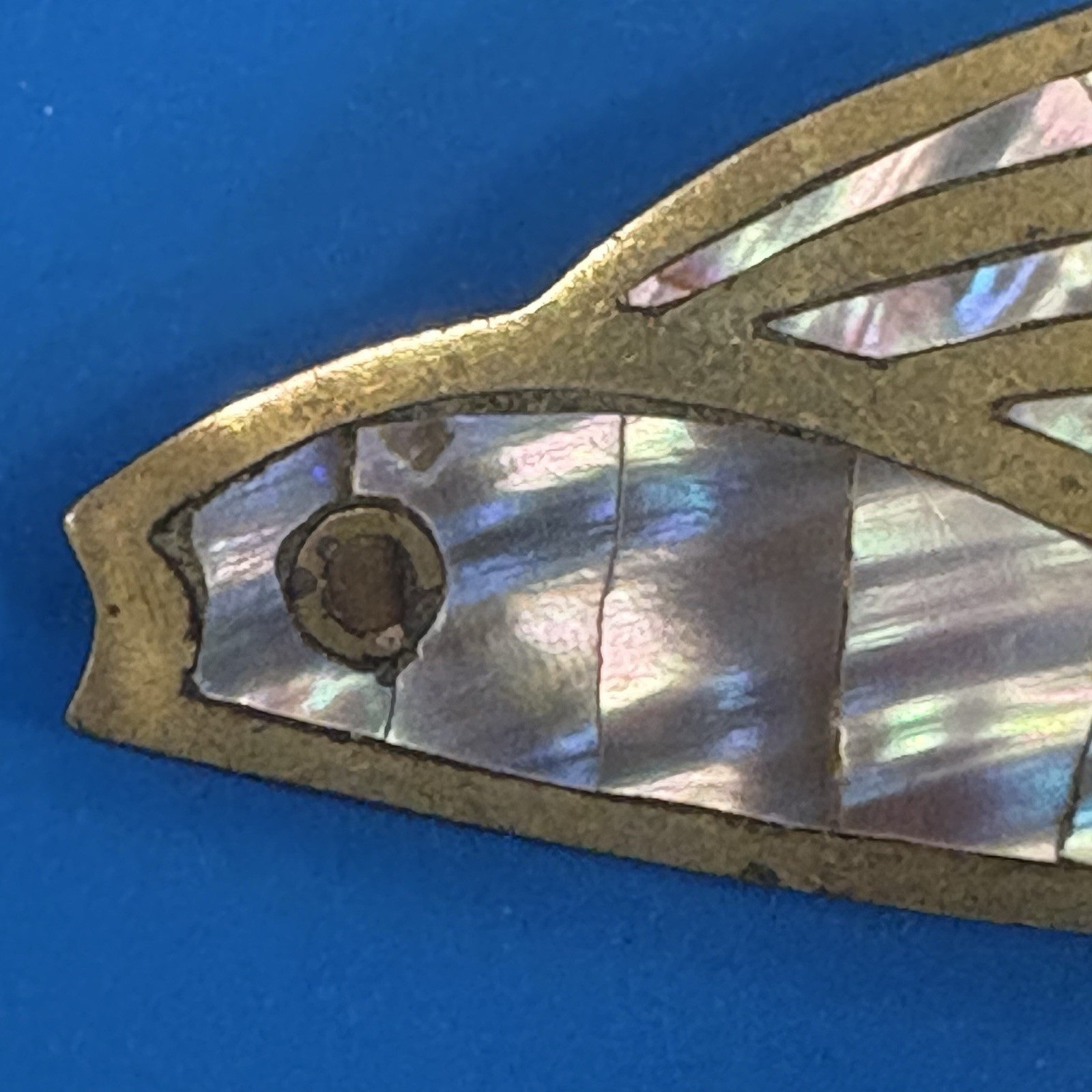 Los Castillo Taxco Mexico Brass Abalone Fish Brooch Pin Signed 2.25″ Vintage