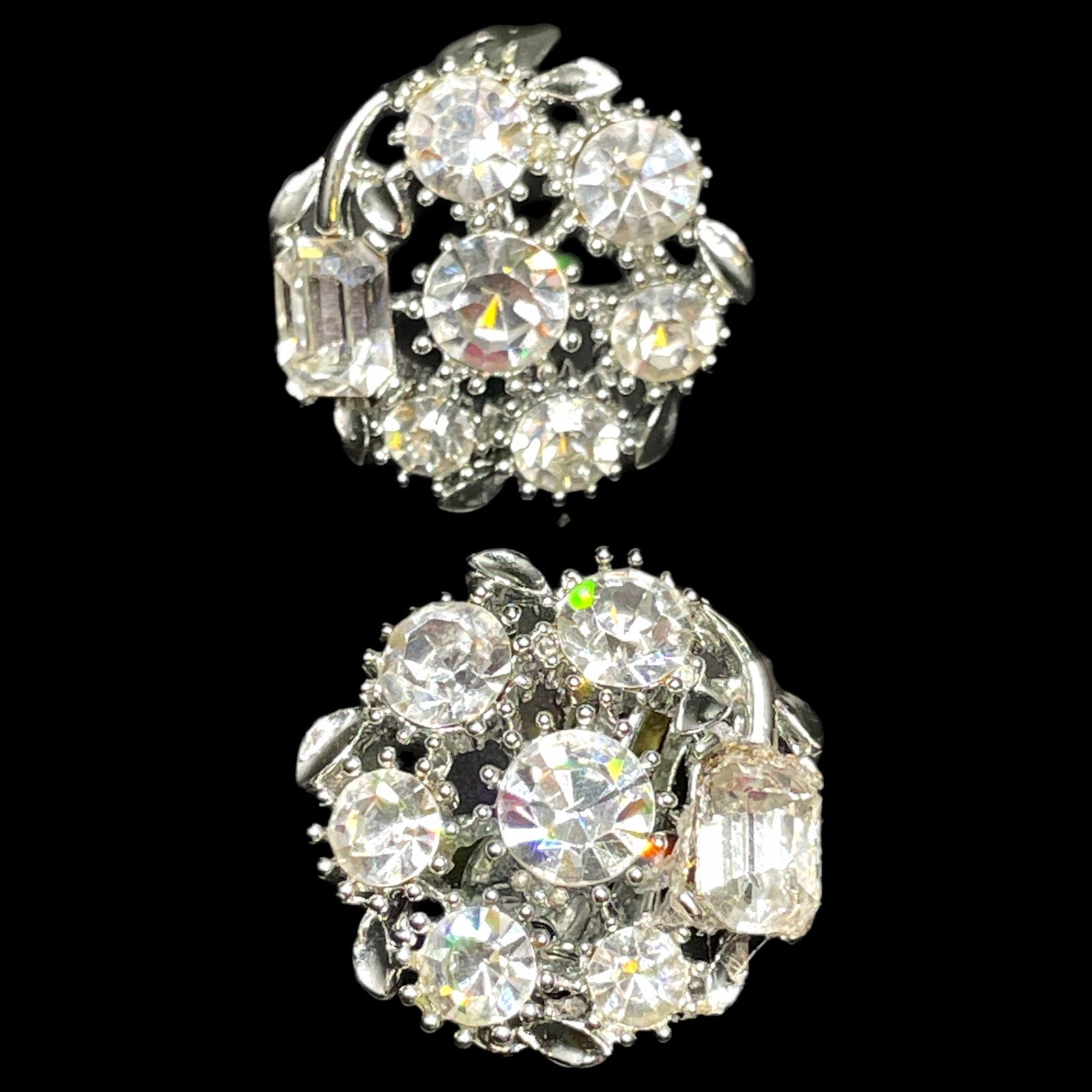 LISNER Colorless 💎 Round And Emerald Cut Floral Rhodium Necklace & Earrings