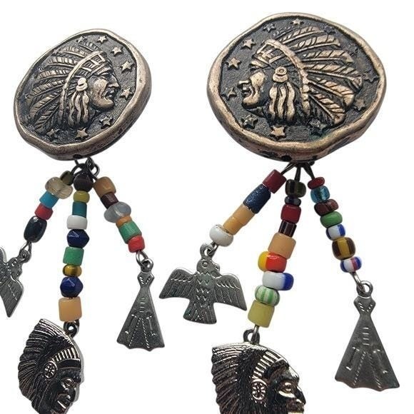Vintage Silver and Multicolor Beaded Earrings Clip Ons