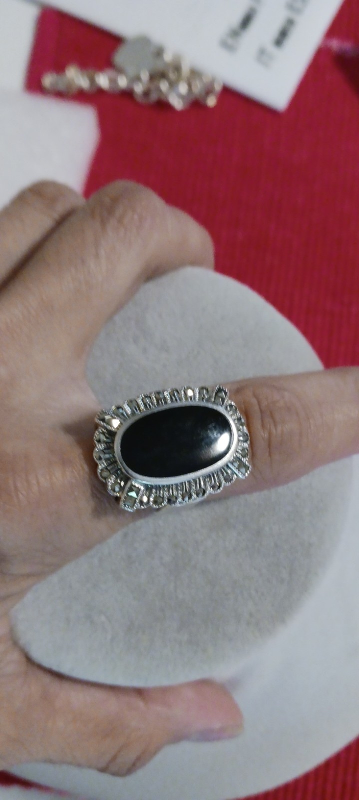 Vintage Black Onyx Ring Sterling Silver With Small Stones Size 8