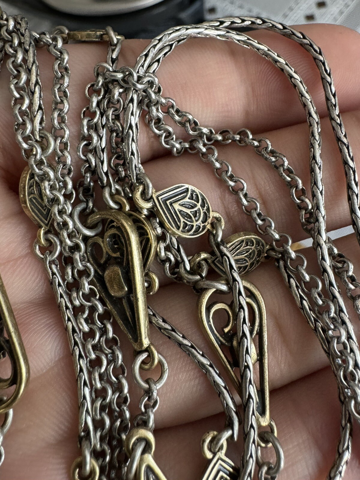 Vintage LUCKYBRAND Silver TONE double Strand Wheat&rolo Chain Link Necklace