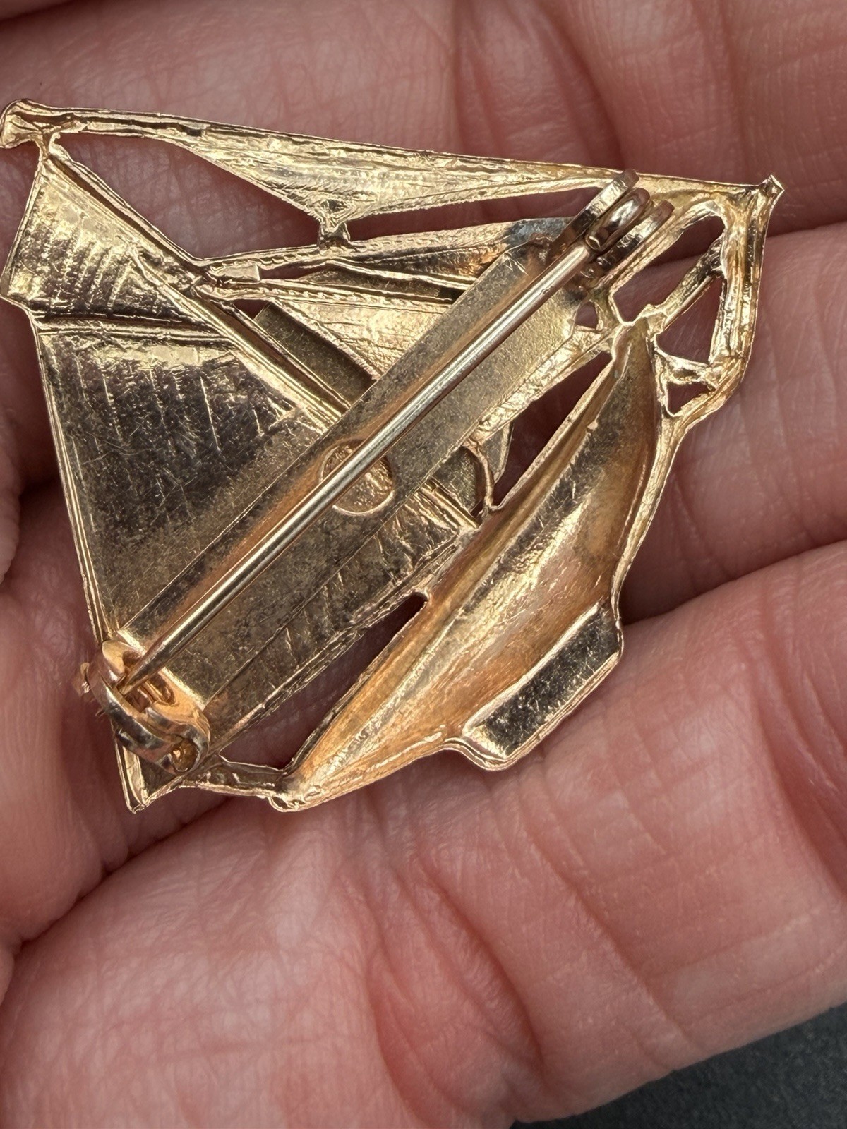 Vintage Gold Filled Ship Pin Engraveable Sailboat Brooch Gold
