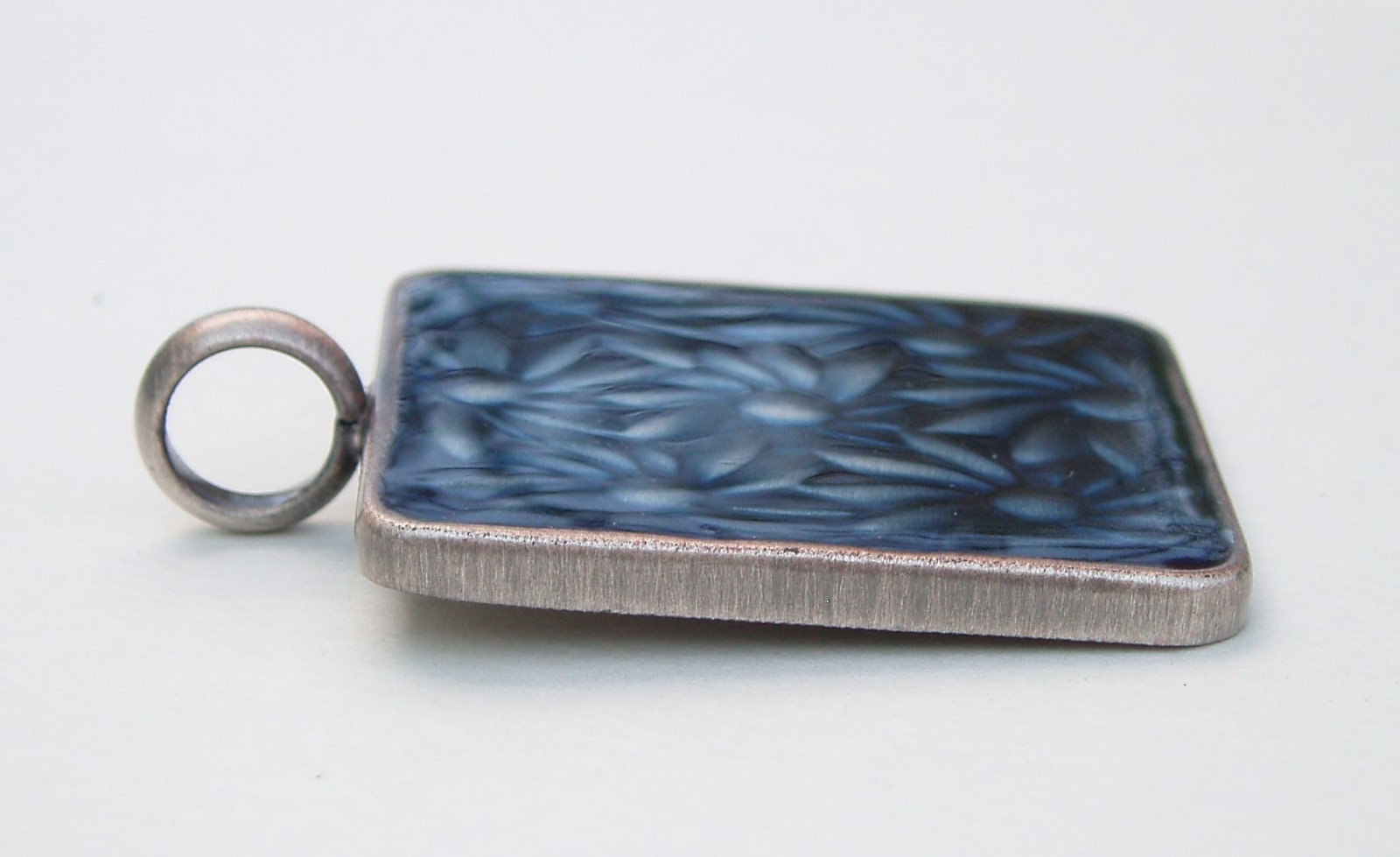 2 Vintage Pendants Epoxy Resin Pewter Metal Large Blue Floral & Green Sun Burst