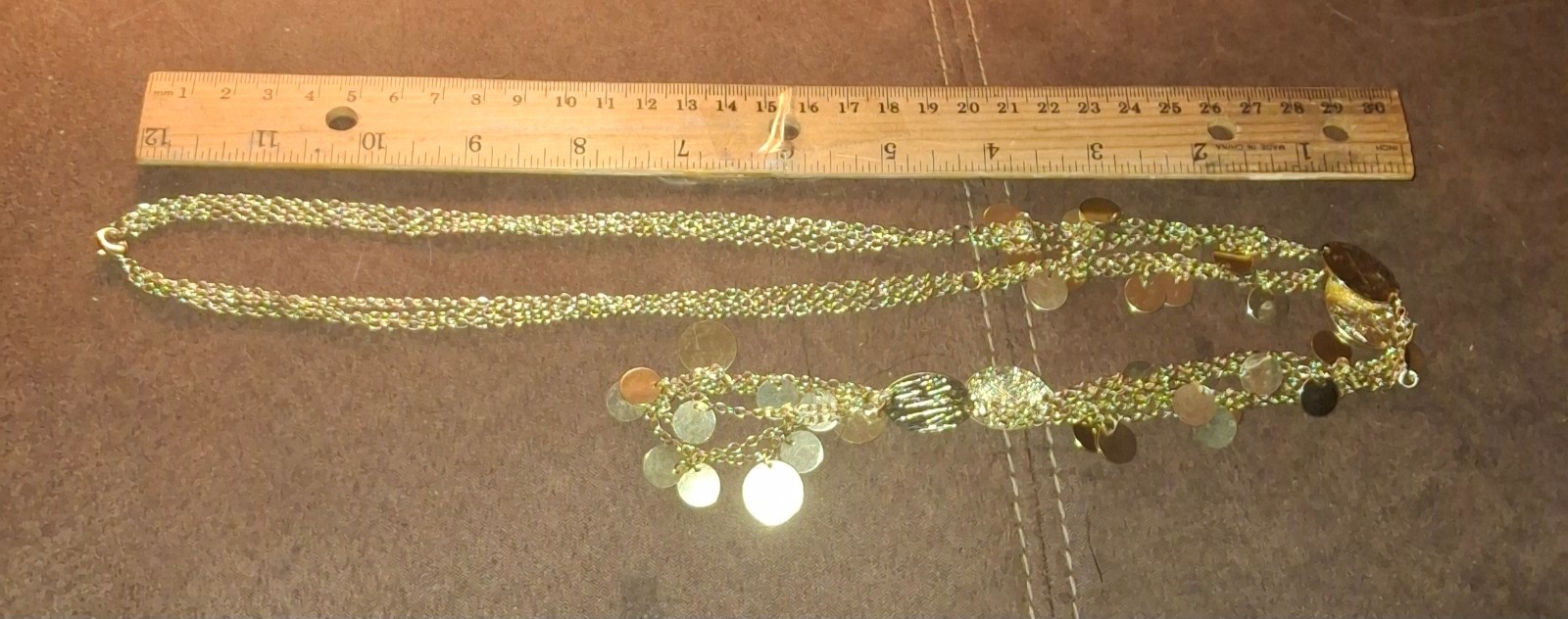 Goldtone multistrand necklace texture finish dangly coins
