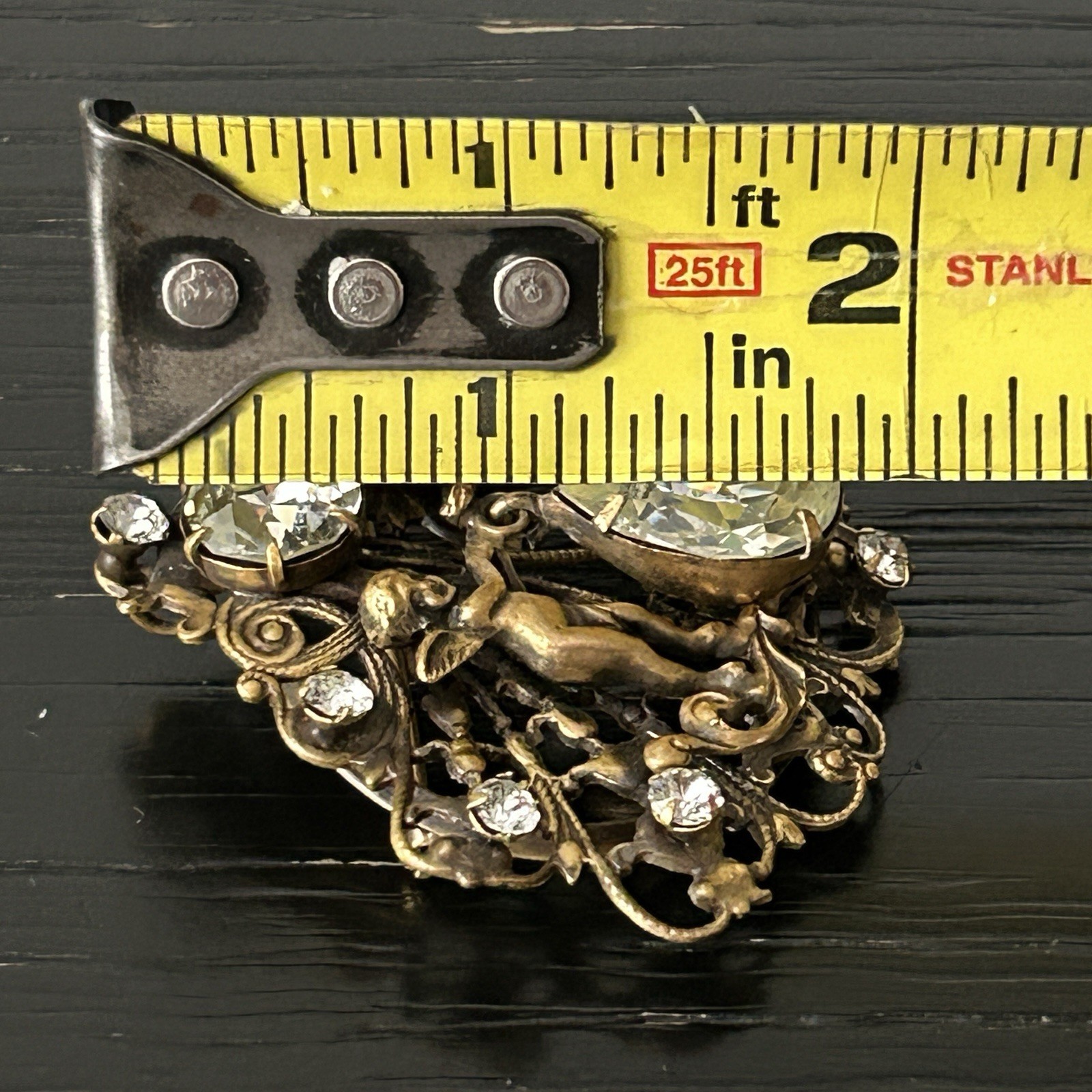 VTG Joseff of Hollywood Brooch/Pendant Gilt Brass Dangling Rhinestone Cherubs