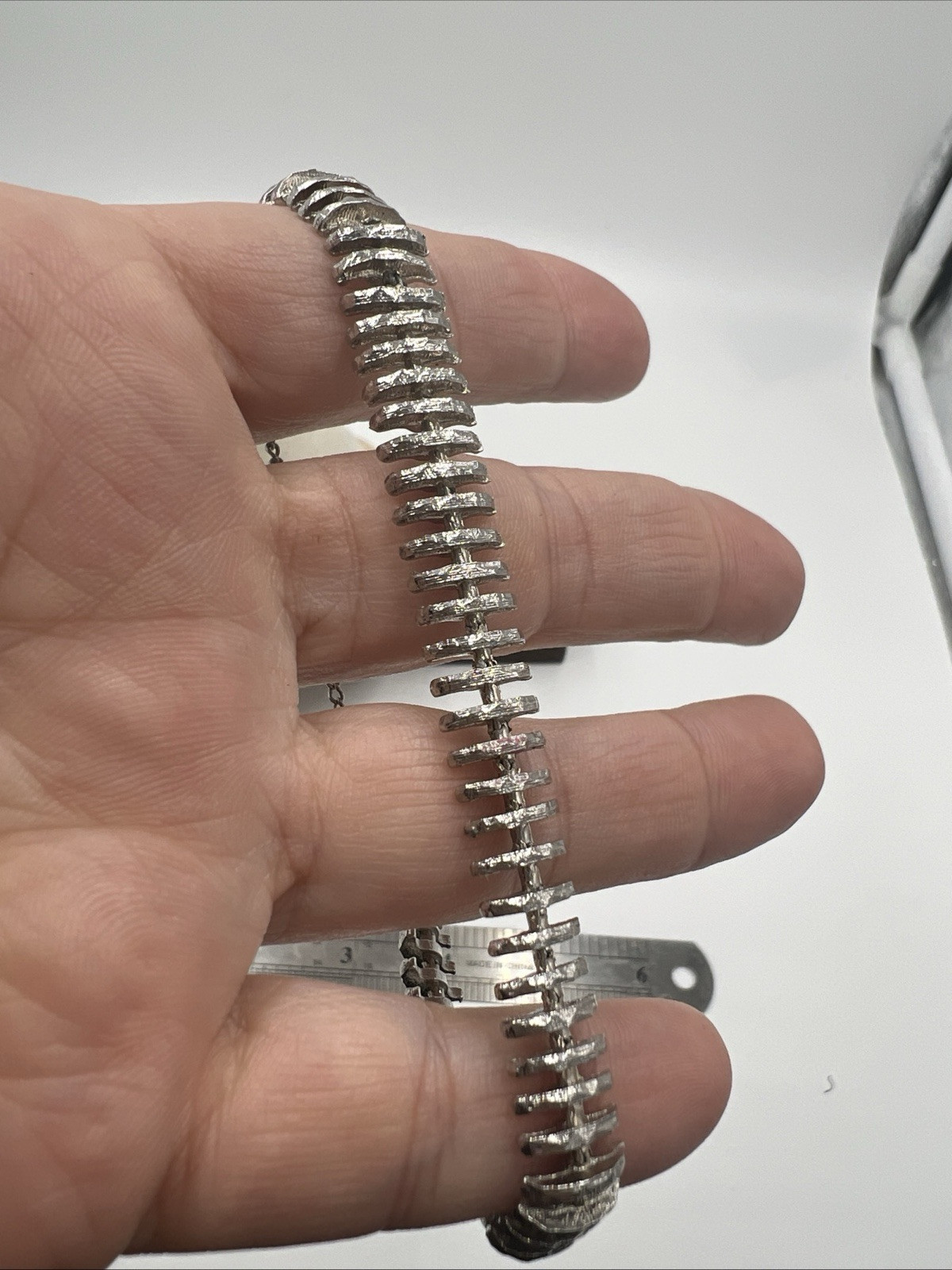 Vintage Silver Tone Chain Bracelet Safety Chain Foldover Clasp 7″