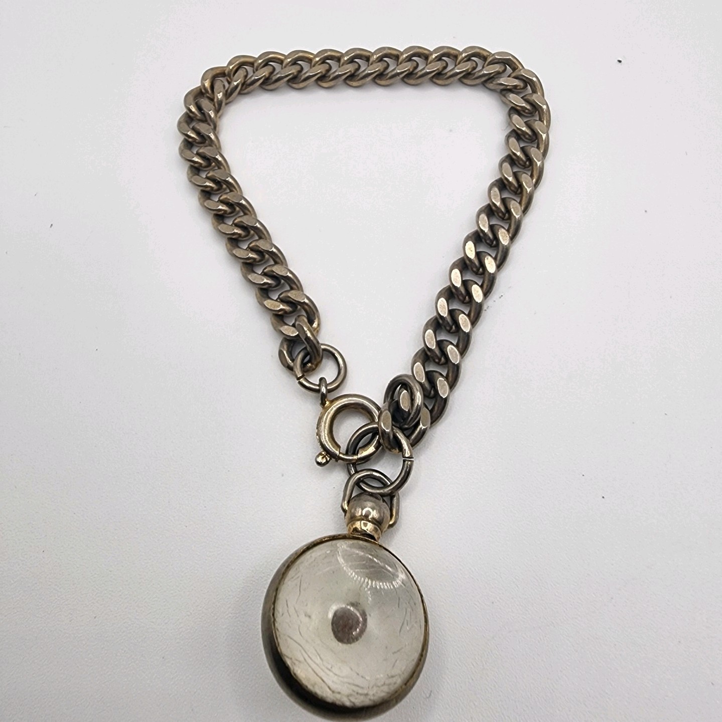 Vintage Mustard Seed Bracelet Silver Tone Chain Germany Lucite Encased Art Glass