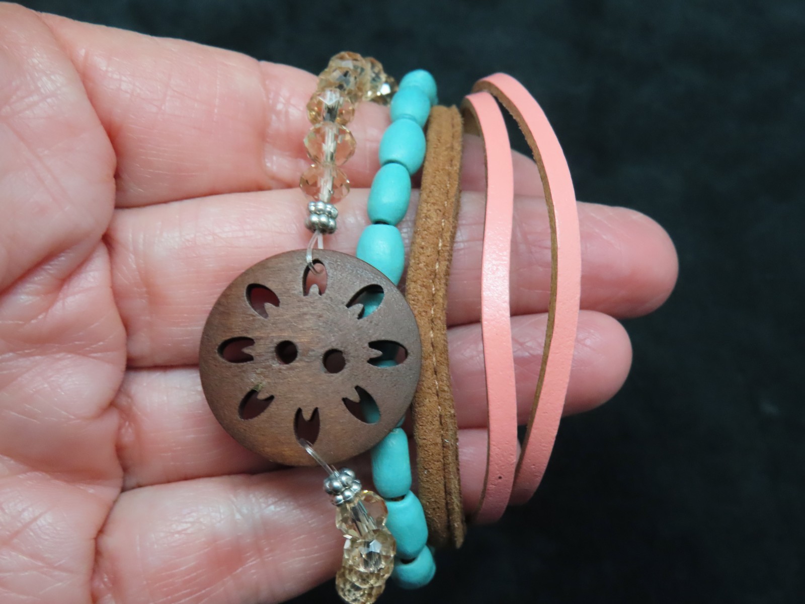 Vintage Multi Strand Leather & Bead Tie Bracelet
