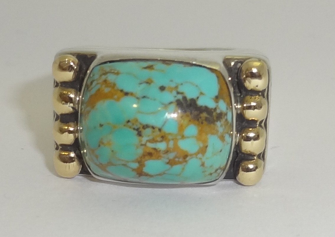 DIAN MALOUF 14K Yellow Gold Sterling Silver Turquoise Ring Size 5.25