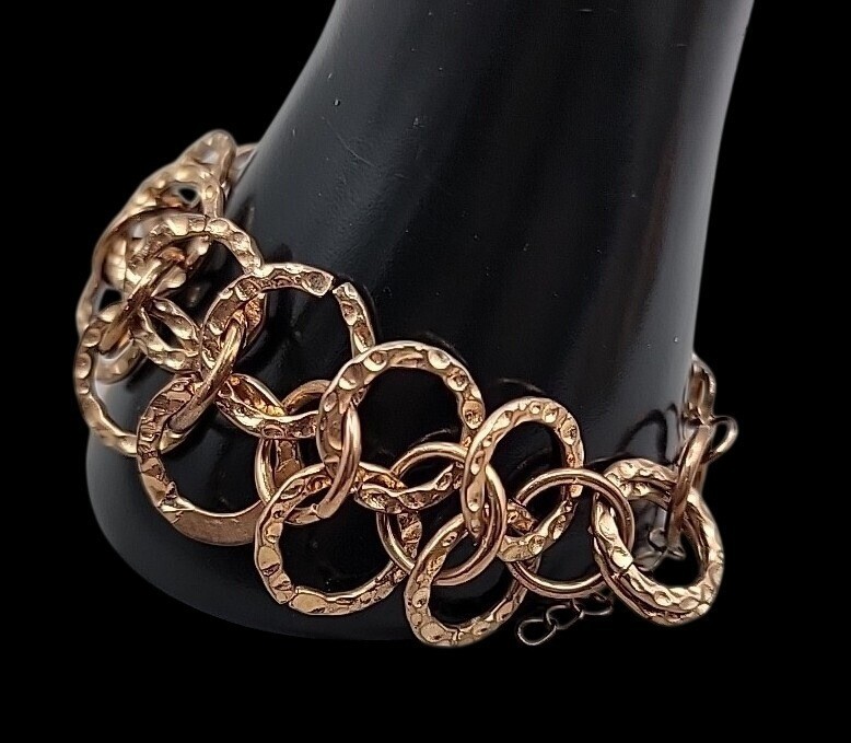 Vintage Hammered Copper Tone Double Link Bracelet 8″