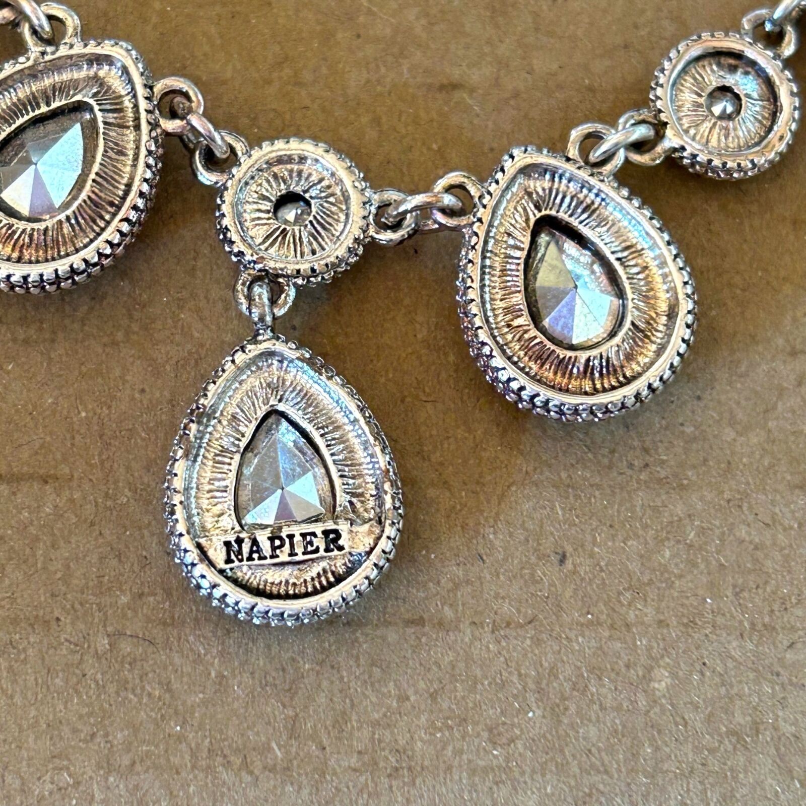 Vintage Napier Silver Tone Multi-Color Pastel Teardrop Necklace