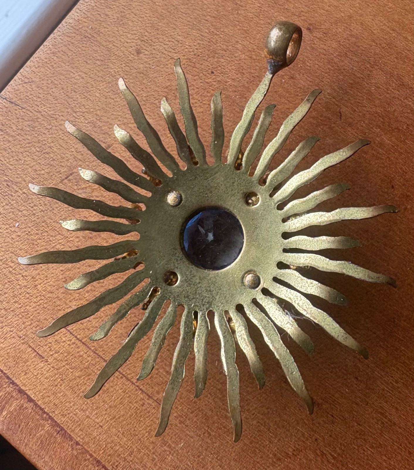 Vintage Starburst Bright Blue Glass Pendant 3″ Long Pendant Only*