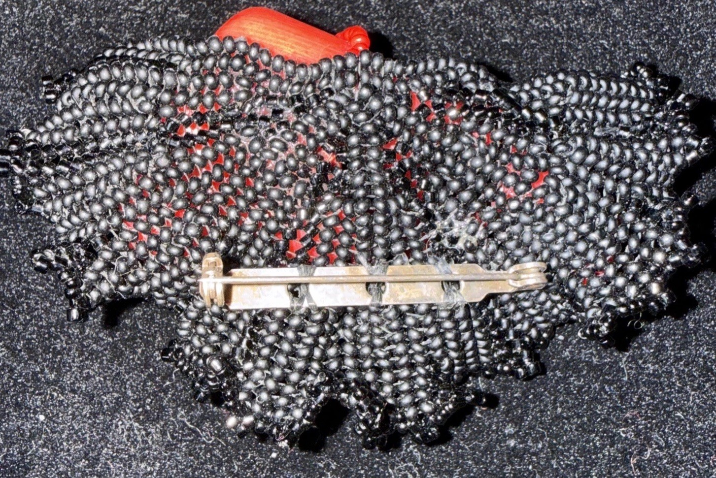 Estate hand beaded branch coral brooch pin
