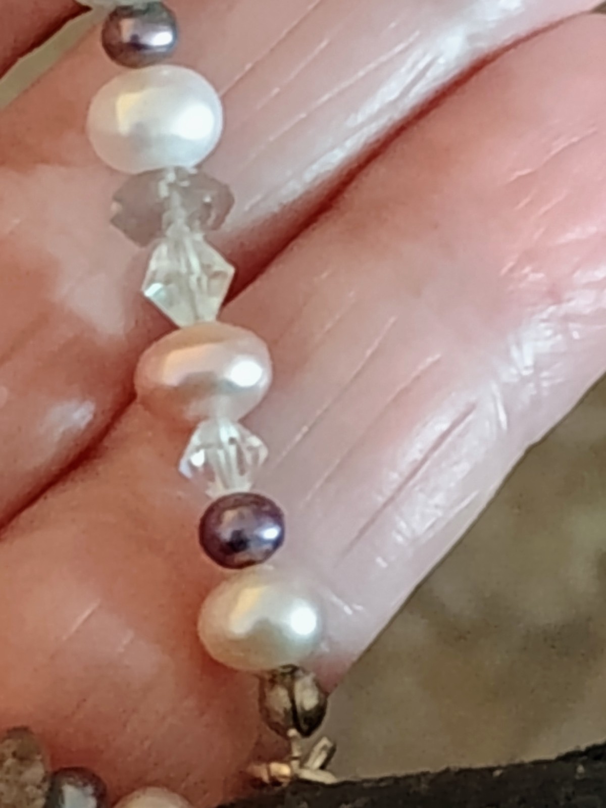 Vtg Sterling Silver Bracelet With GEORGEOUS Multicolored Real Pearls And Crystal