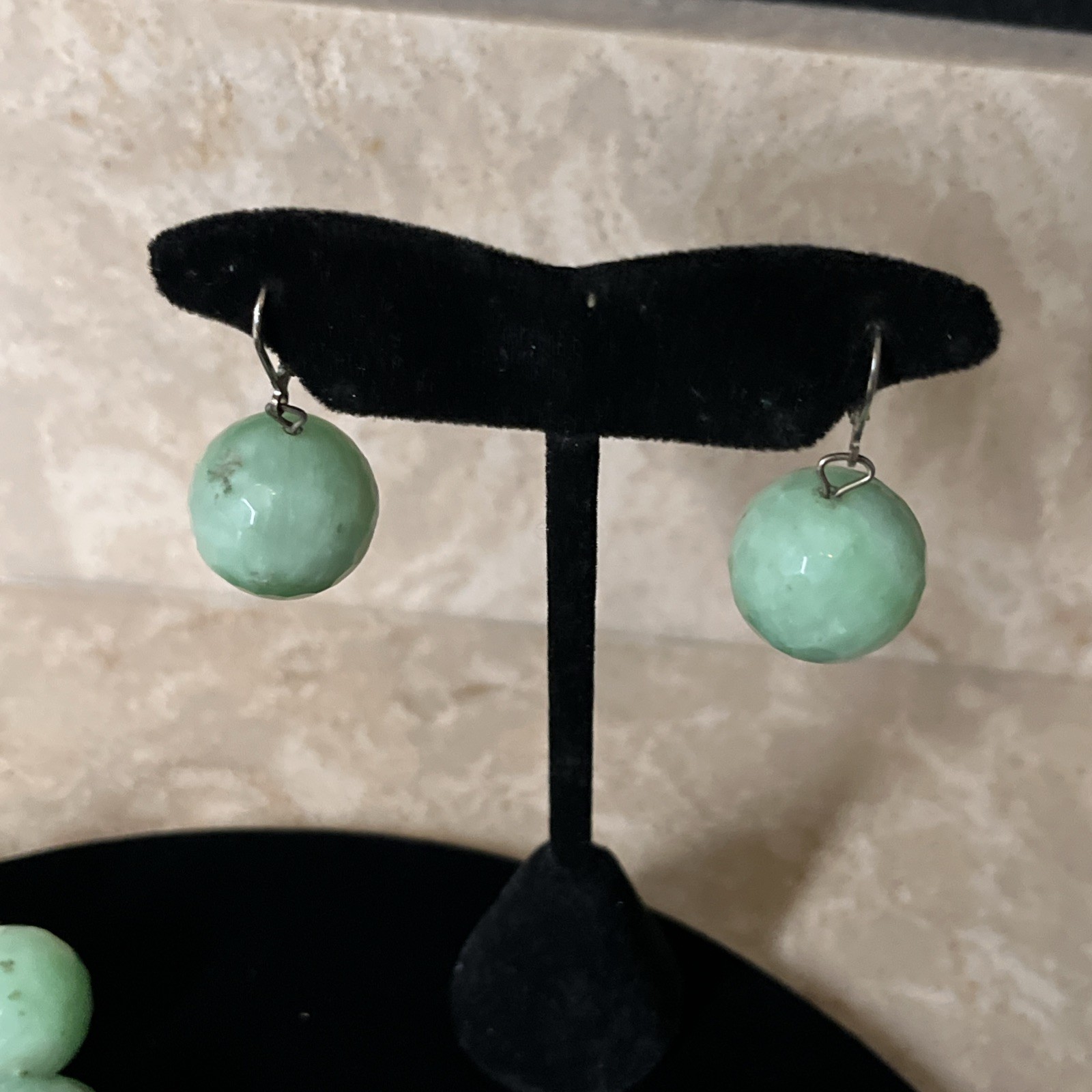 Vintage Estate Large Green Chrysoprase Beaded Necklace Bracelet Earrings Set