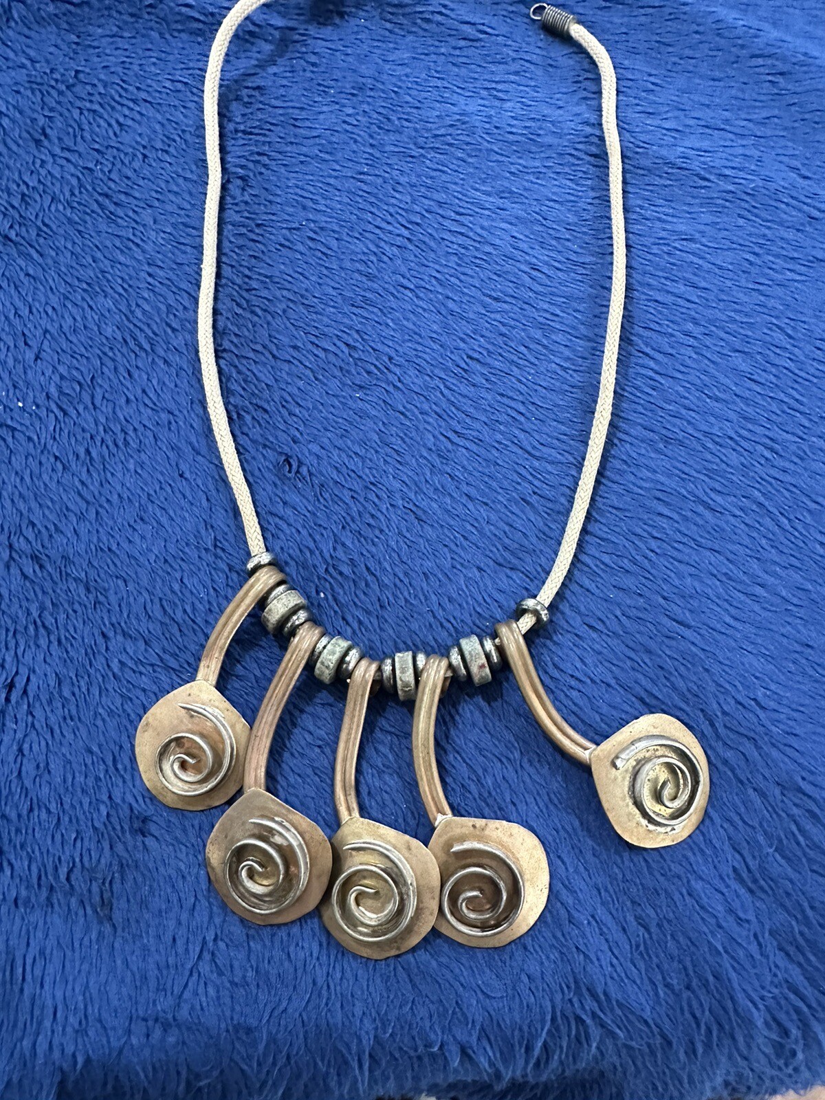 Vintage Mid Century Modernist Mixed Metals Statement Necklace, 17in
