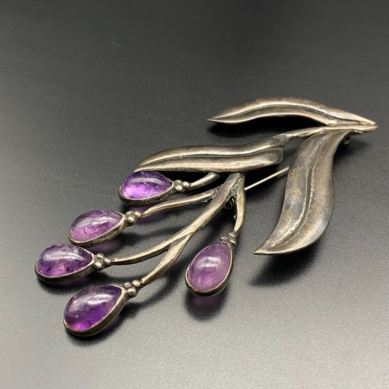 Vintage Amethyst 980 Sterling Silver 103 Pin Brooch