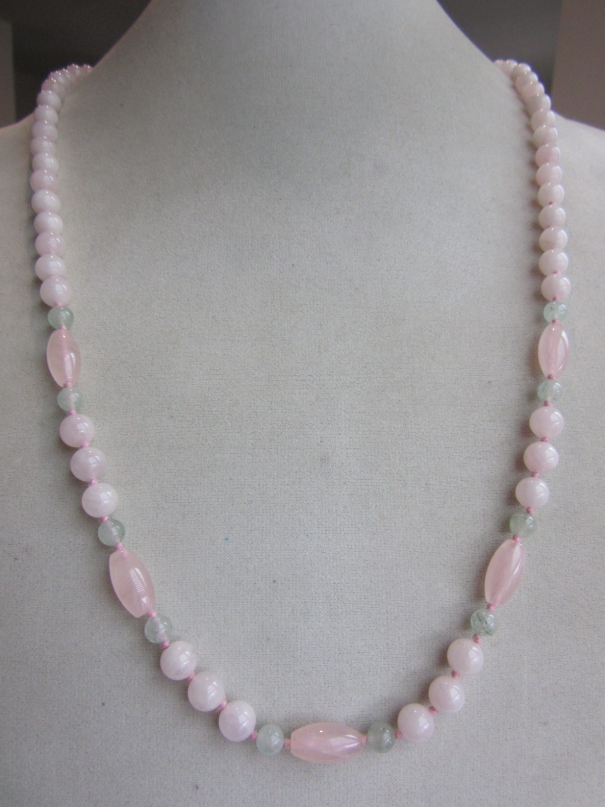 Pink and green quartz beaded long necklace -29″ long