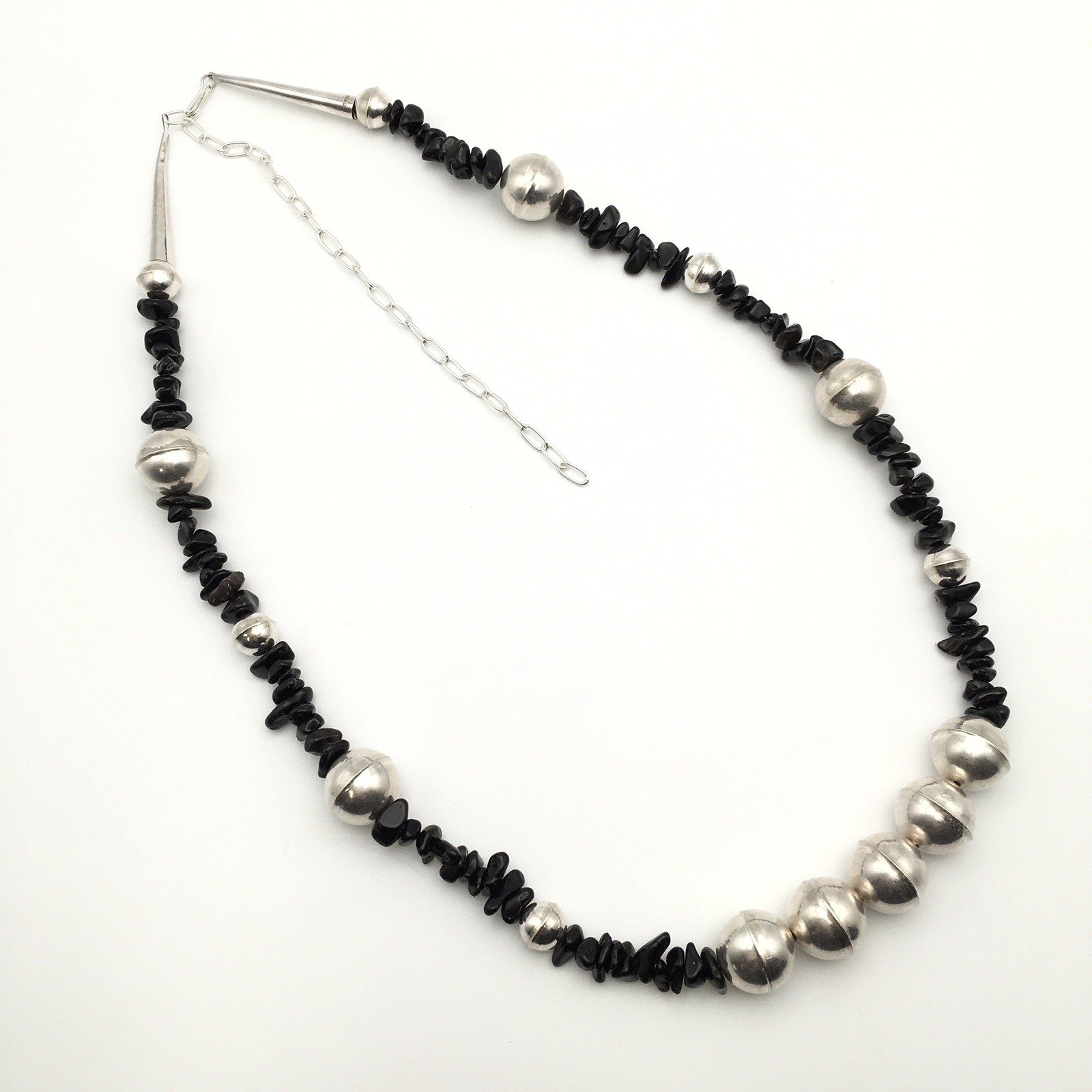 Silver Schark Handmade Sterling Silver & Black Obsidian Necklace 24-30″ 44g #30