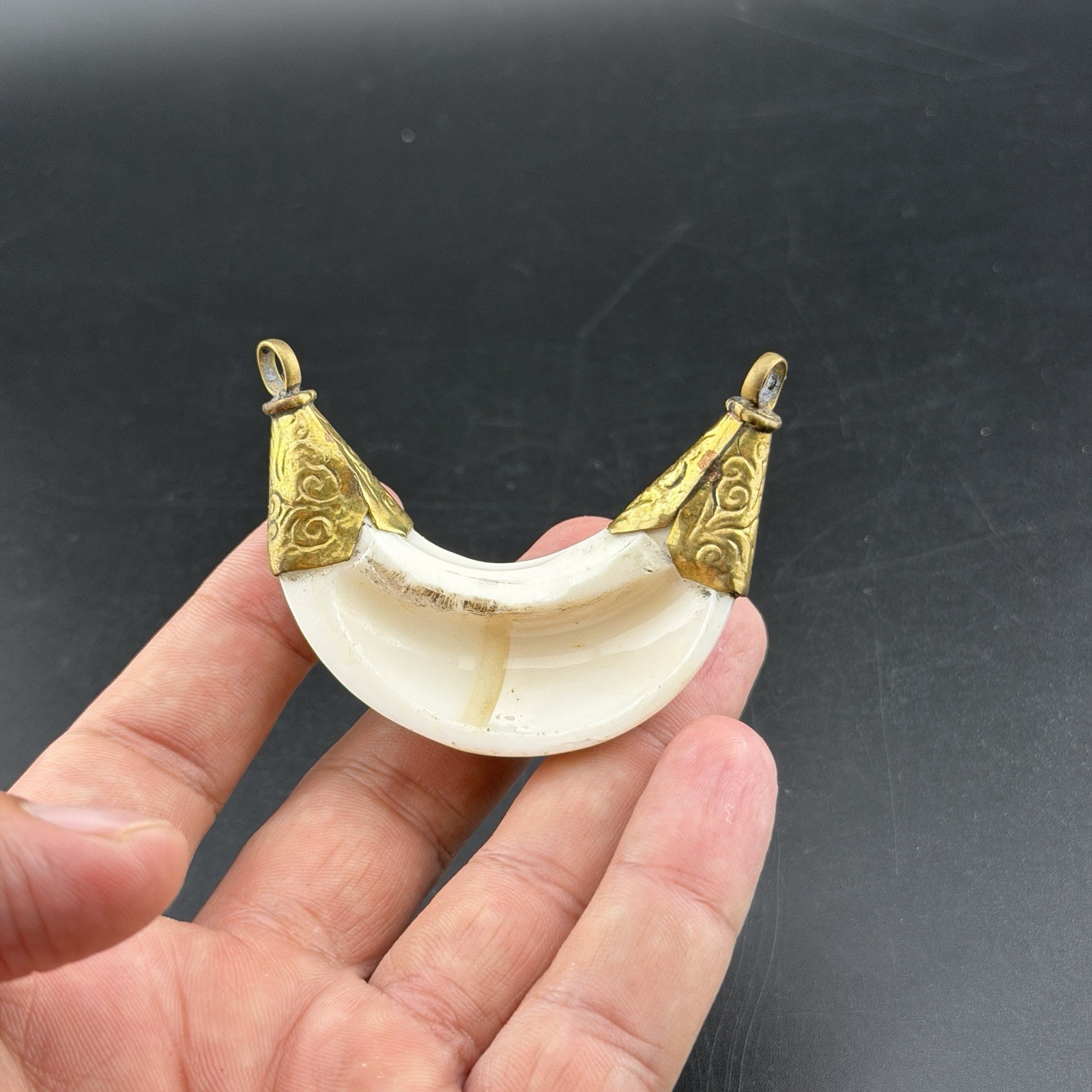 Unique Crescent Shaped Amulet Handcrafted Himalayan Folk Jewelry Pendant
