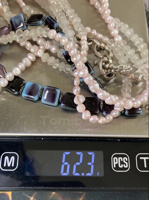 Sterling Silver 925 Pink Pearl Quartz Necklace Artisan Glass Bracelet Lot of 2