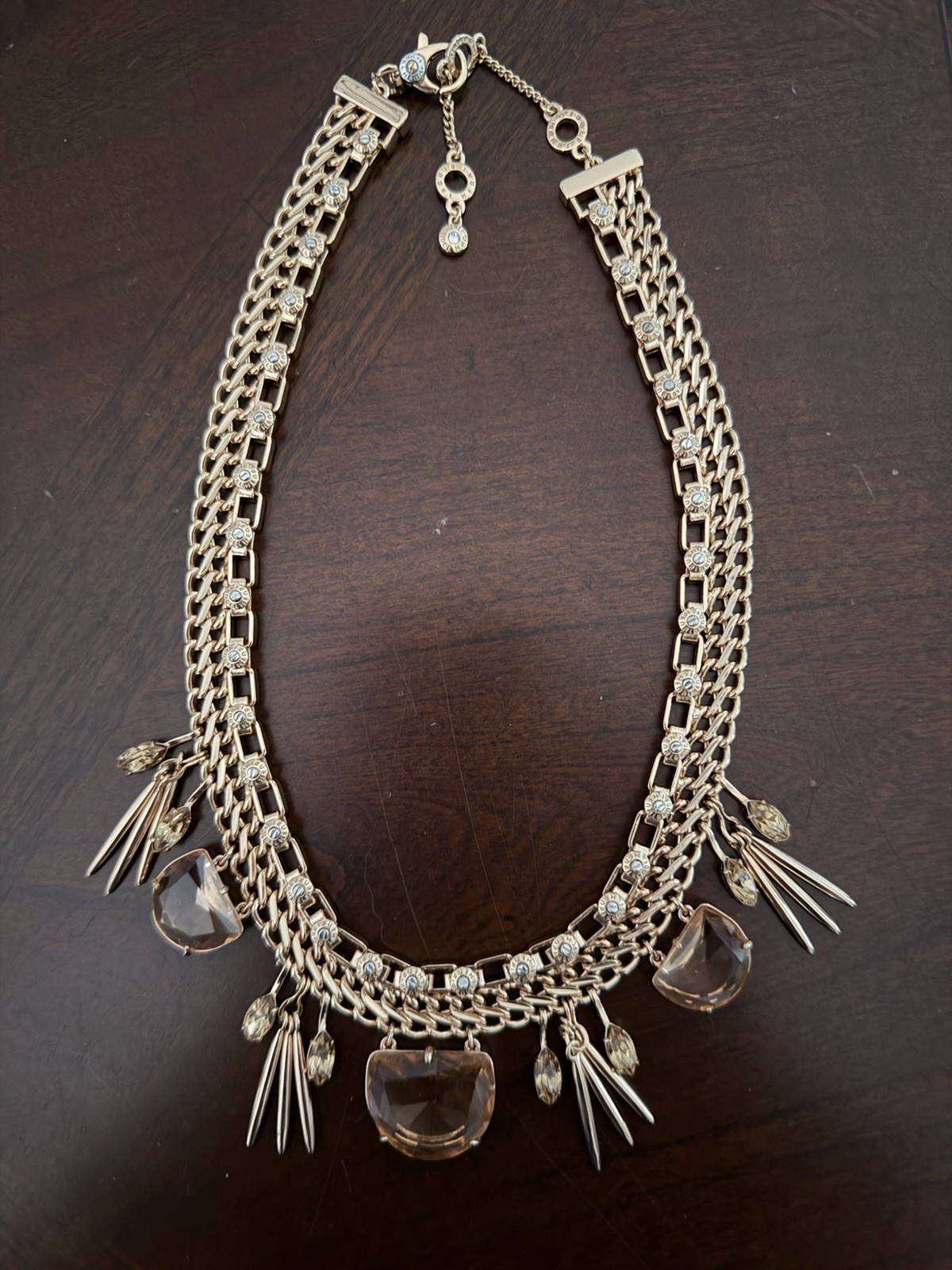 Vintage Henri Bendel Rose Gold Necklace, Peach Swarovski Stones