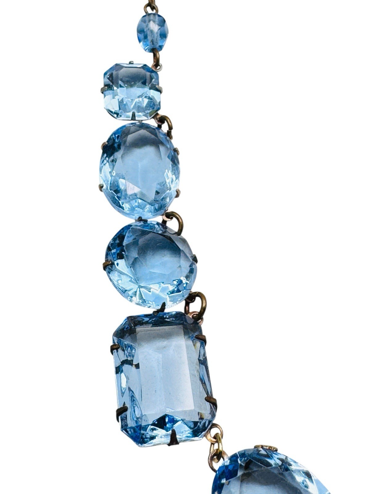 Vintage Blue Glass Rhinestone Necklace Signed Frances Hirsch Beautiful 16″