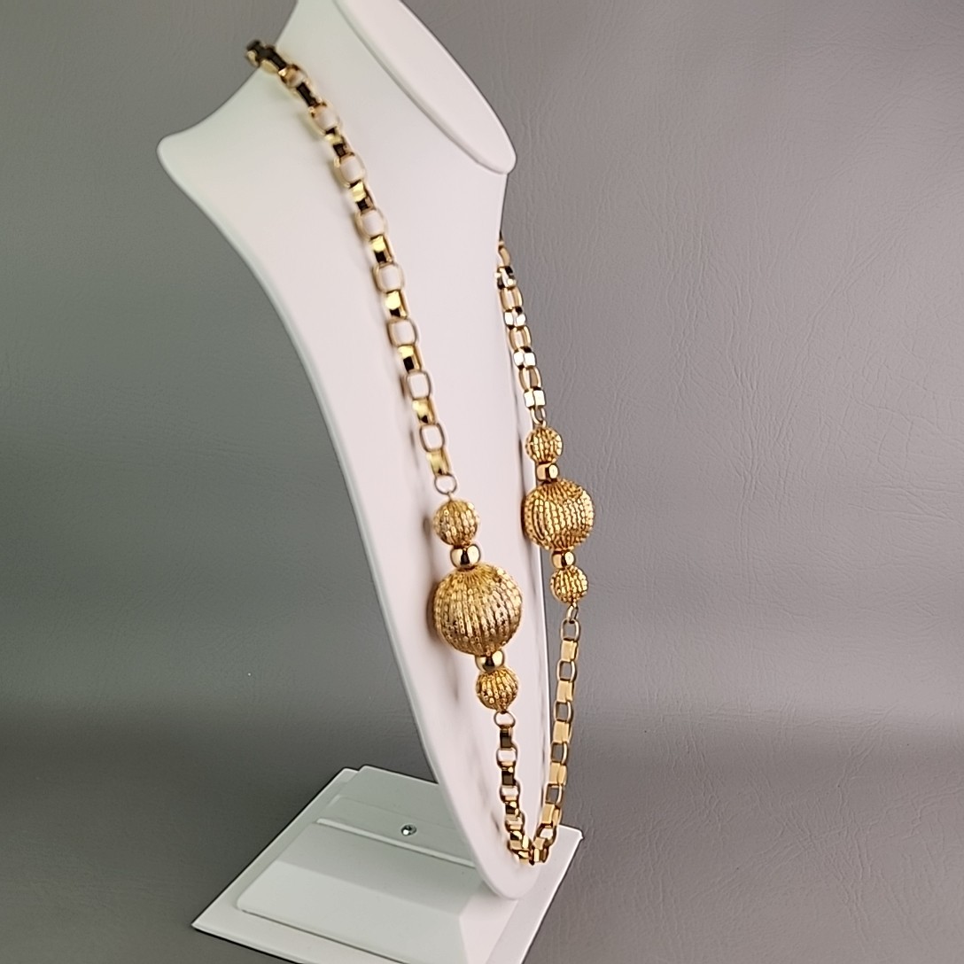 Vintage Mesh Ball Necklace Chunky Gold Tone Linked Chain 31″