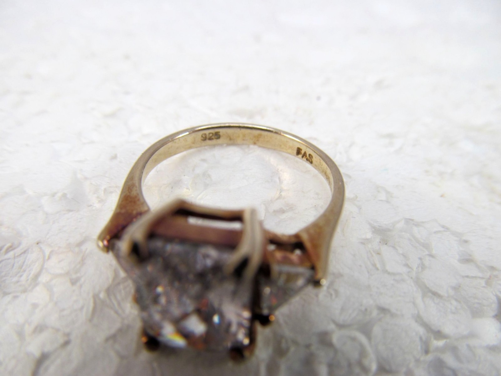 925 Sterling Silver Gold Vermeil Princess Trillion CZ Statement Ring Size 6 Vtg