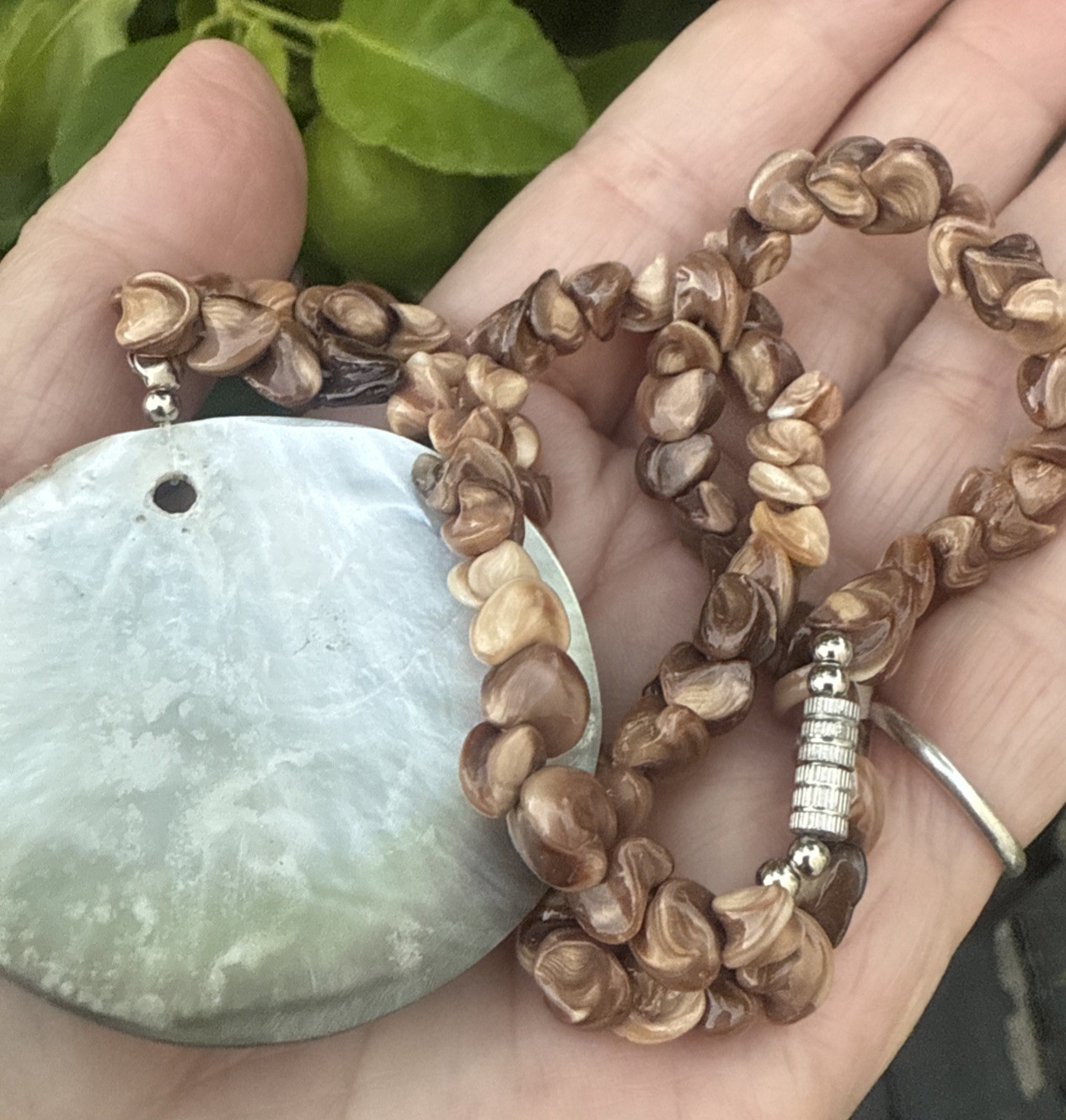 Vintage Shell Beads And Shell Pendant