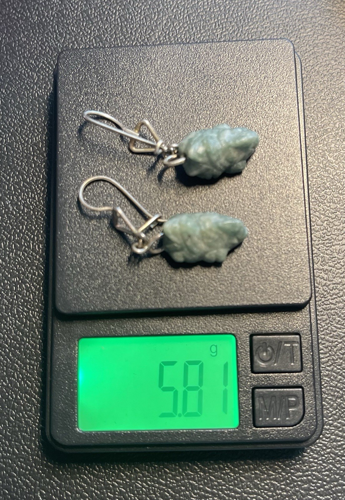 Vintage Mayan Aztec Mask Head Dangle Earrings Green Face Jade (?) Stone Silver