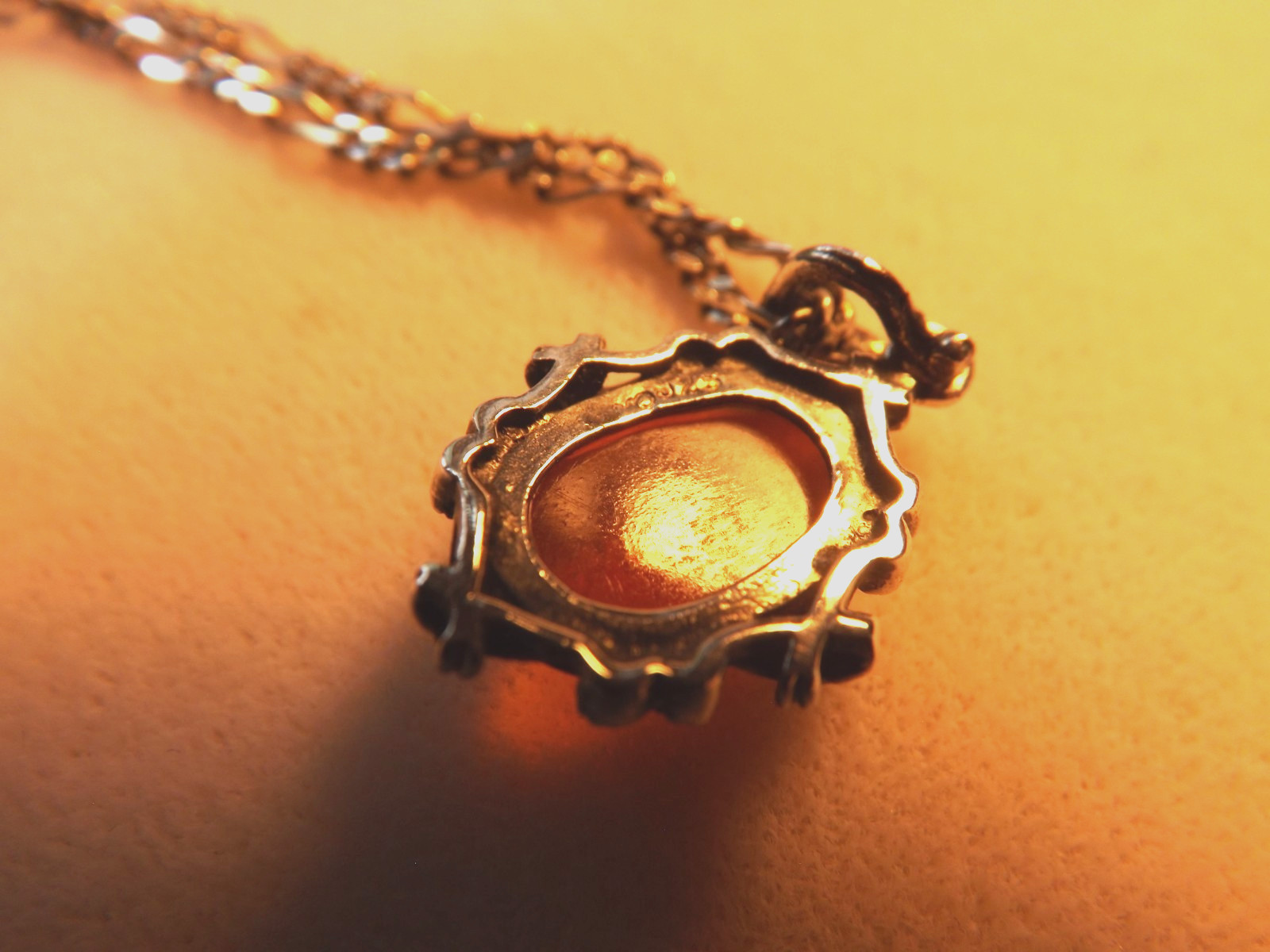 Vintage Sterling Baltic Amber and Marcasite Pendant with Sterling Chain