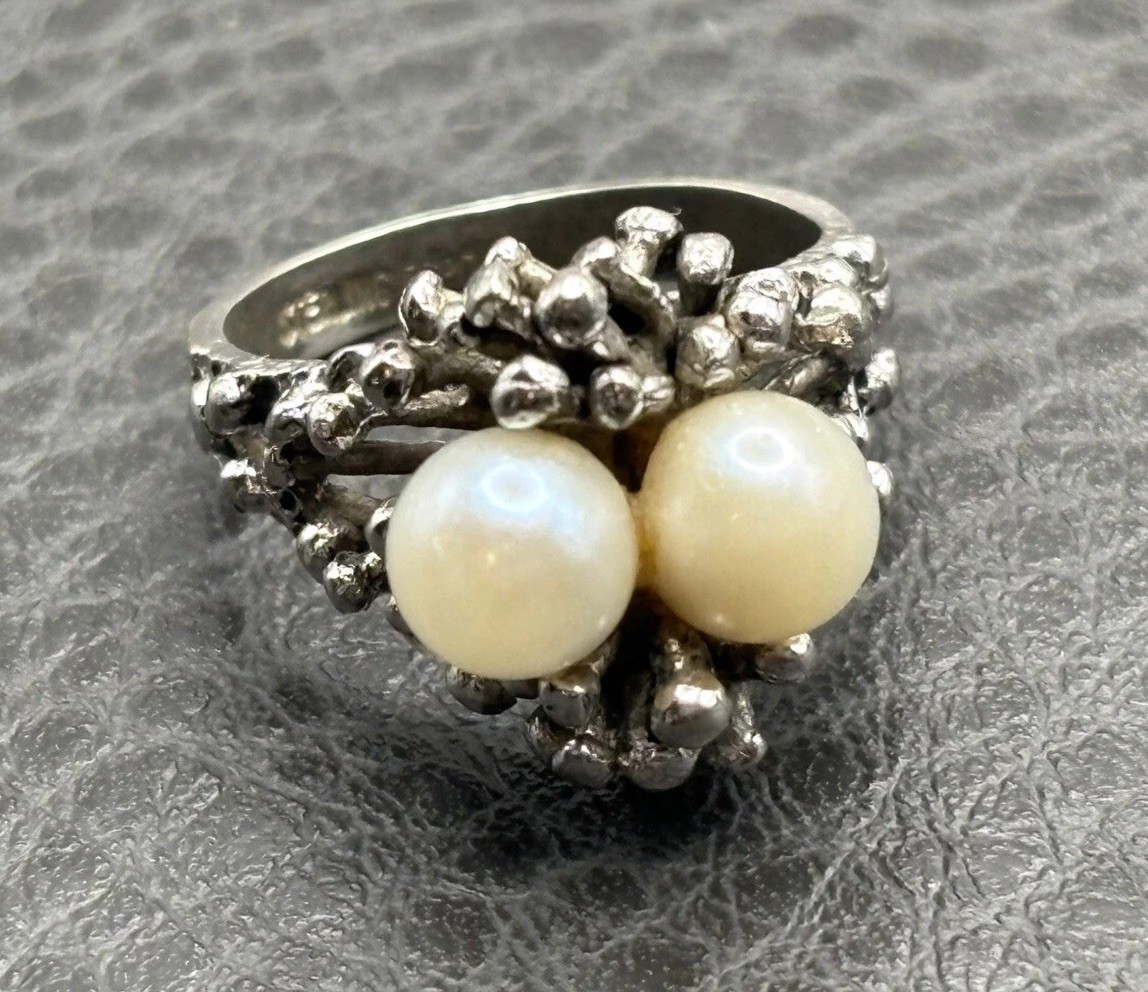 ESPO Joseph Esposito Brutalist Sterling Silver 925 Modernist Pearl Ring Size 5.5