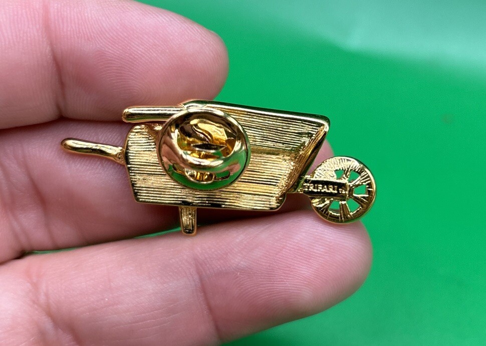 Vintage Signed Trifari Wheelbarrow Gold Tone lapel Pin Brooch Pinback